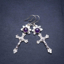 StarGems® Natural Amethyst Handmade Unique Cross Shape 925 Sterling Silver Earrings 2" X4752