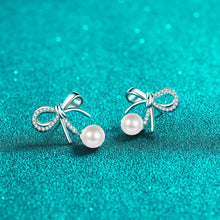 StarGems® 7mm AAAA Pearls&Bow 0.21cttw Moissanite 925 Silver Platinum Plated Stud Earrings EX060