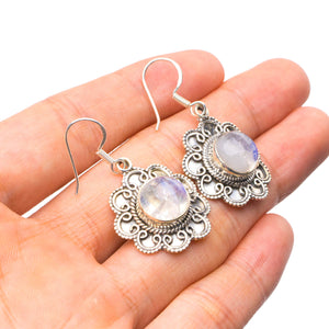 StarGems® Natural Rainbow Moonstone Handmade Unique 925 Sterling Silver Earrings 1.5" Y0266