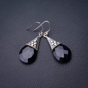 StarGems  Natural Black Onyx Handmade 925 Sterling Silver Earrings 1.75" D7674