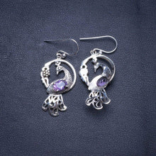 StarGems  Natural Amethyst Handmade Unique Peacock Shape 925 Sterling Silver Earrings 1.75" X4514