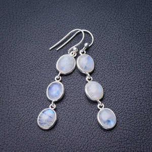 StarGems  Natural Rainbow Moonstone Handmade 925 Sterling Silver Earrings 2" D7252