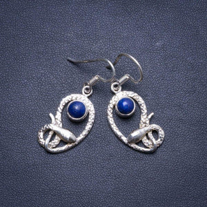 StarGems  Natural Lapis Lazuli Handmade Unique Snake Shape 925 Sterling Silver Earrings 1.75" X4299