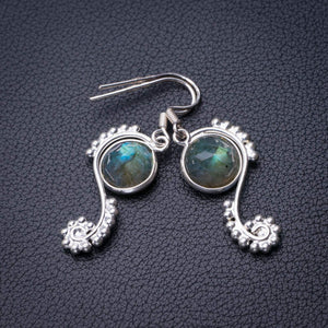 StarGems  Natural Blue Fire Labradorite Handmade 925 Sterling Silver Earrings 1.75" D6617