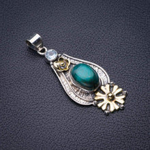 StarGems  Natural Two Tones Malachite And Blue Topaz Flower Handmade 925 Sterling Silver Pendant 2" D6207