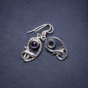 StarGems  Natural Amethyst Handmade Unique Snake Shape 925 Sterling Silver Earrings 1.5" X4712