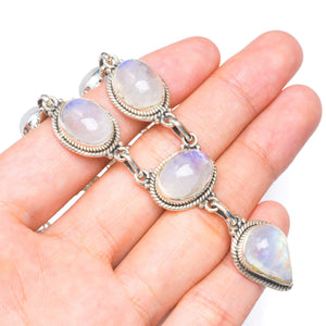 StarGems  Natural Rainbow Moonstone Handmade Unique 925 Sterling Silver Necklace 18-18.5" B4345