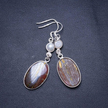 StarGems  Natural Rainbow Moonstone and Blue Topaz Handmade Unique 925 Sterling Silver Earrings 1.5" X4793