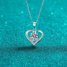 StarGems  Four Prong Hollow-Out Heart 1ct Moissanite 925 Silver Platinum Plated Necklace 40+5cm NX119