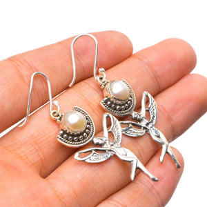 StarGems  Natural River Pearl Handmade Unique Fariy Shape 925 Sterling Silver Earrings 2" X4362