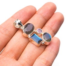 StarGems  Natural Blue Fire Labradorite And Amethyst Handmade 925 Sterling Silver Pendant 1.5" D9885