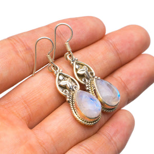 StarGems® Natural Rainbow Moonstone Handmade Unique 925 Sterling Silver Earrings 1.5" X4845