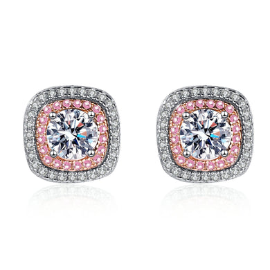 StarGems® Square Multi Layer Pink 0.5ct×2 Moissanite 925 Silver Platinum Plated Stud Earrings EX047