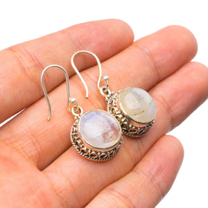 StarGems  Natural Rainbow Moonstone Handmade Unique 925 Sterling Silver Earrings 1.25" X4191