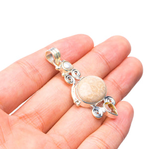 StarGems® Natural Fossil Coral,River Pearl and Citrine 925 Sterling Silver Pendant 1 3/4" T0883