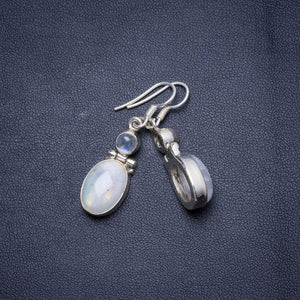 StarGems  Natural Rainbow Moonstone Handmade Unique 925 Sterling Silver Earrings 1.5" X4795