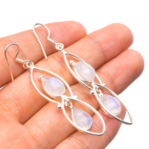 StarGems  Natural Rainbow Moonstone Handmade Unique 925 Sterling Silver Earrings 2.25" X4353