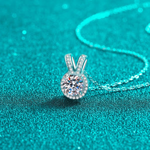 StarGems® Bunny Ear 1ct Moissanite 925 Silver Platinum Plated Necklace 40+5cm NX008