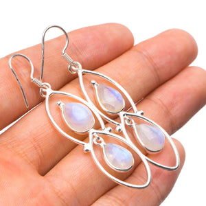 StarGems  Natural Rainbow Moonstone Handmade Unique 925 Sterling Silver Earrings 2.25" X4304