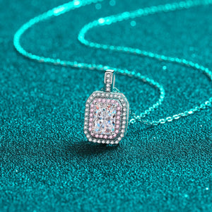 StarGems® Double-Layer Pink Radiant Cut 1ct Moissanite 925 Silver Platinum Plated Necklace 40+5cm NX094