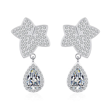 StarGems® Maple Leaf,Tear Drop 1ct×2 Moissanite 925 Silver Platinum Plated Stud Earrings EX017
