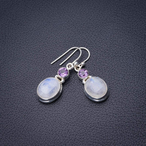 StarGems  Natural Rainbow Moonstone And Amethyst Handmade 925 Sterling Silver Earrings 1.5" D6503