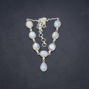 StarGems  Natural Rainbow Moonstone Handmade Boho 925 Sterling Silver Y-Shaped Necklace 17.25" S3381