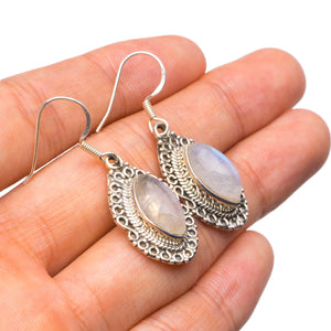 StarGems® Natural Rainbow Moonstone Handmade Unique 925 Sterling Silver Earrings 1.5" X4941