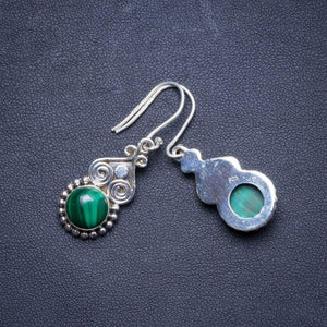 StarGems  Natural Malachite Handmade Unique 925 Sterling Silver Earrings 1.5" X4447