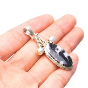 StarGems  Natural Pinolith Jasper and River Pearl Handmade 925 Sterling Silver Pendant 2" T1087