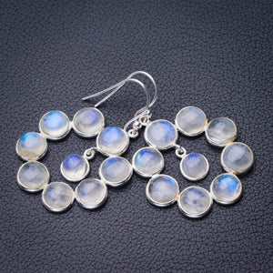 StarGems® Natural Rainbow Moonstone Handmade 925 Sterling Silver Earrings 1.75" D7291