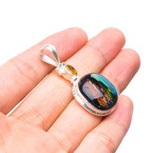 StarGems  Natural Rainbow Dichroic Glass and Citrine Handmade Boho 925 Sterling Silver Pendant 1 3/4" T2059