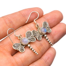 StarGems  Natural Rainbow Moonstone Handmade Unique Dragonfly Shape 925 Sterling Silver Earrings 1.5" X4947