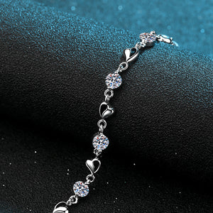 StarGems® Heart-Shape 3.5cttw Moissanite 925 Sterling Silver Platinum Plated Adjustable Bracelet For Women 16+5cm  BX027
