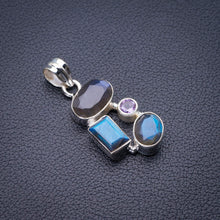 StarGems  Natural Blue Fire Labradorite And Amethyst Handmade 925 Sterling Silver Pendant 1.5" D9885