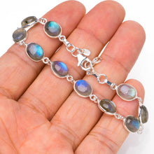 StarGems® Natural Blue Fire Labradorite Handmade Unique 925 Sterling Silver Bracelet 7-8" B4359