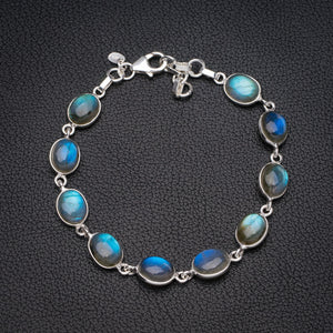 StarGems® Natural Blue Fire Labradorite Handmade Unique 925 Sterling Silver Bracelet 7-8" B4359