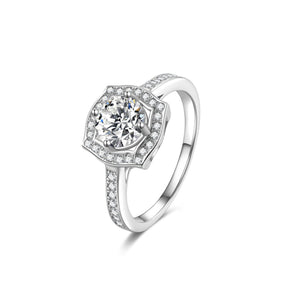 hesy 1ct Moissanite 925 Sterling Silver Platinum Plated Zirconia Bezeled Vintage Four Prong Ring B4744