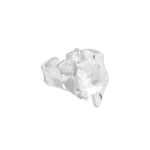 hesy® Ring aus 925er-Sterlingsilber mit eingelegtem Kristall und breitflächiger Hammerstruktur, verstellbar, 7,25 C2351