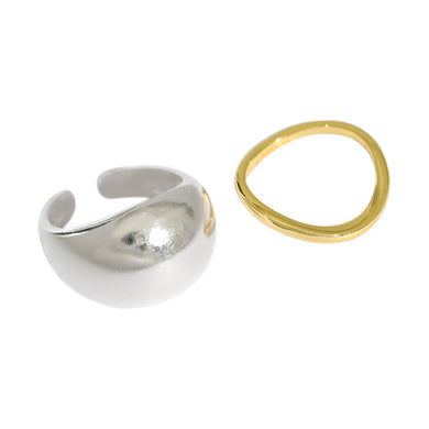 hesy® 18K vergoldetes dünnes Band und dickes Splitterband, verstellbarer handgefertigter Ring aus 925er Sterlingsilber, Set 9,25 C2352