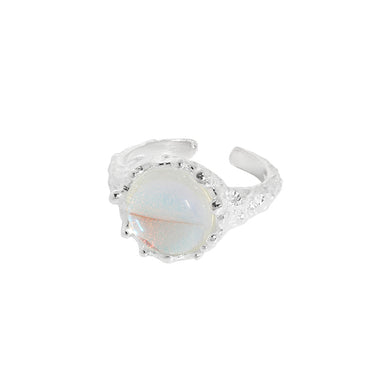 hesy® Ring aus synthetischem Mondstein mit Mikropavé, verstellbar, handgefertigt, Ring aus 925er Sterlingsilber, 6,25 C2354