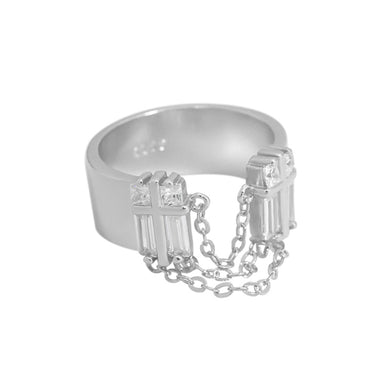 hesy® Ring mit Zirkonkette und Quaste, verstellbar, handgefertigt, 925er Sterlingsilber, 7,25 C2355