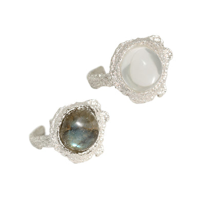 hesy® Texture White Crystal Verstellbarer handgefertigter Ring aus 925er Sterlingsilber 7,75 C2357