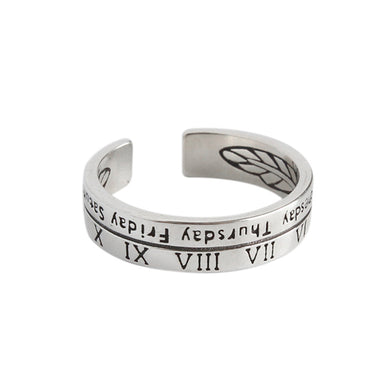 hesy® Verstellbarer handgefertigter Ring aus 925er Sterlingsilber mit römischen Ziffern, 7,25 C2358