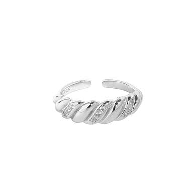hesy® Twisted Micro-Set Zirkon Verstellbarer handgefertigter Ring aus 925er Sterlingsilber 5,75 C2359