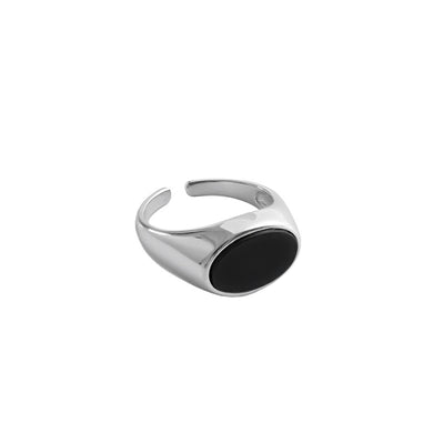 hesy® Geometrischer schwarzer Onyx verstellbarer handgefertigter Ring aus 925er Sterlingsilber 6,25 C2362