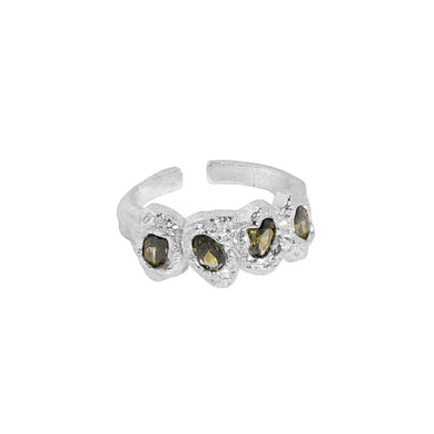 hesy® Unregelmäßiger Micro-Set Zirkon verstellbarer handgefertigter Ring aus 925er Sterlingsilber 7,75 C2363