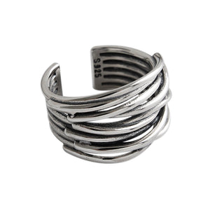hesy® Multi-Layer-Drahtwicklung verstellbarer handgefertigter Ring aus 925er Sterlingsilber 7,25 C2373