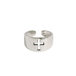 hesy® Antik-Finish Kreuz verstellbarer handgefertigter Ring aus 925er Sterlingsilber 4,25 C2389