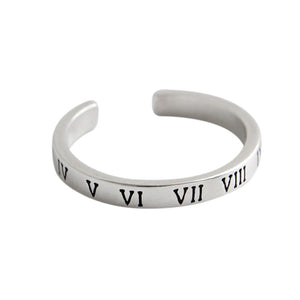 hesy® Antique Finish Roman Numerals Adjustable Handmade 925 Sterling Silver Ring 7.75 C2394
